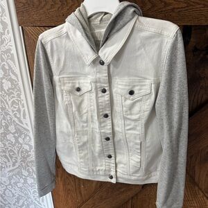 Hinge White and Gray Hooded Denim Jacket